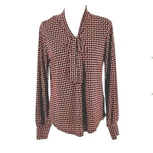 New With Tag Adriana Papell Black Red Tie Top, Size M,
